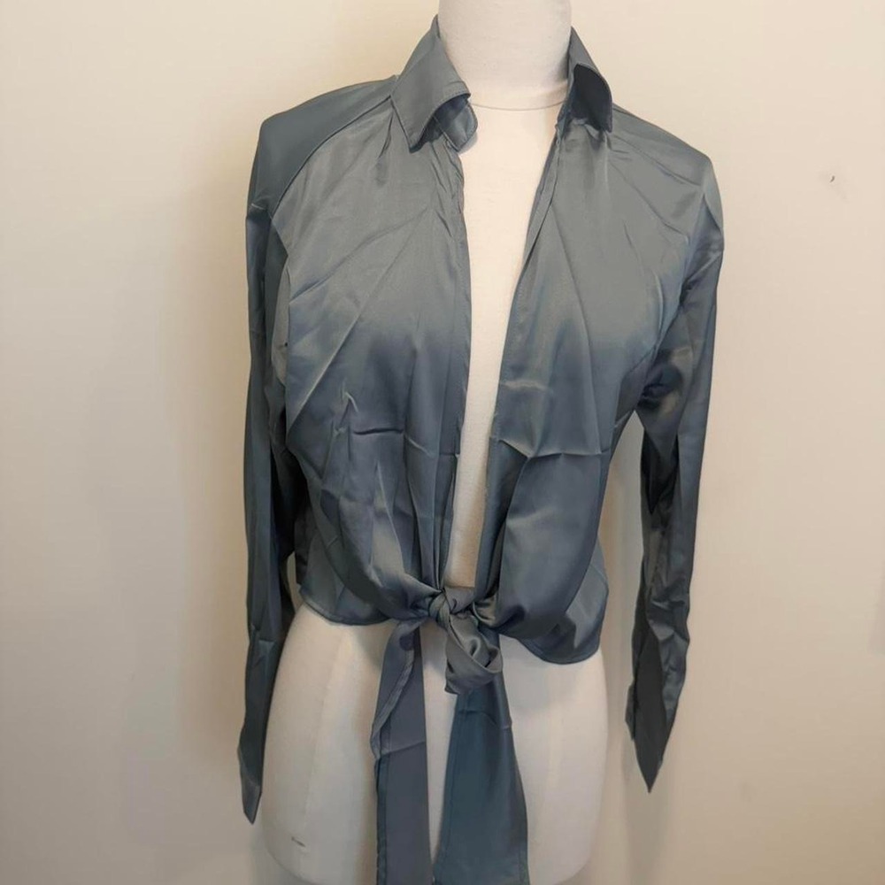 Blue satin blouse with tie front #satin #blouse